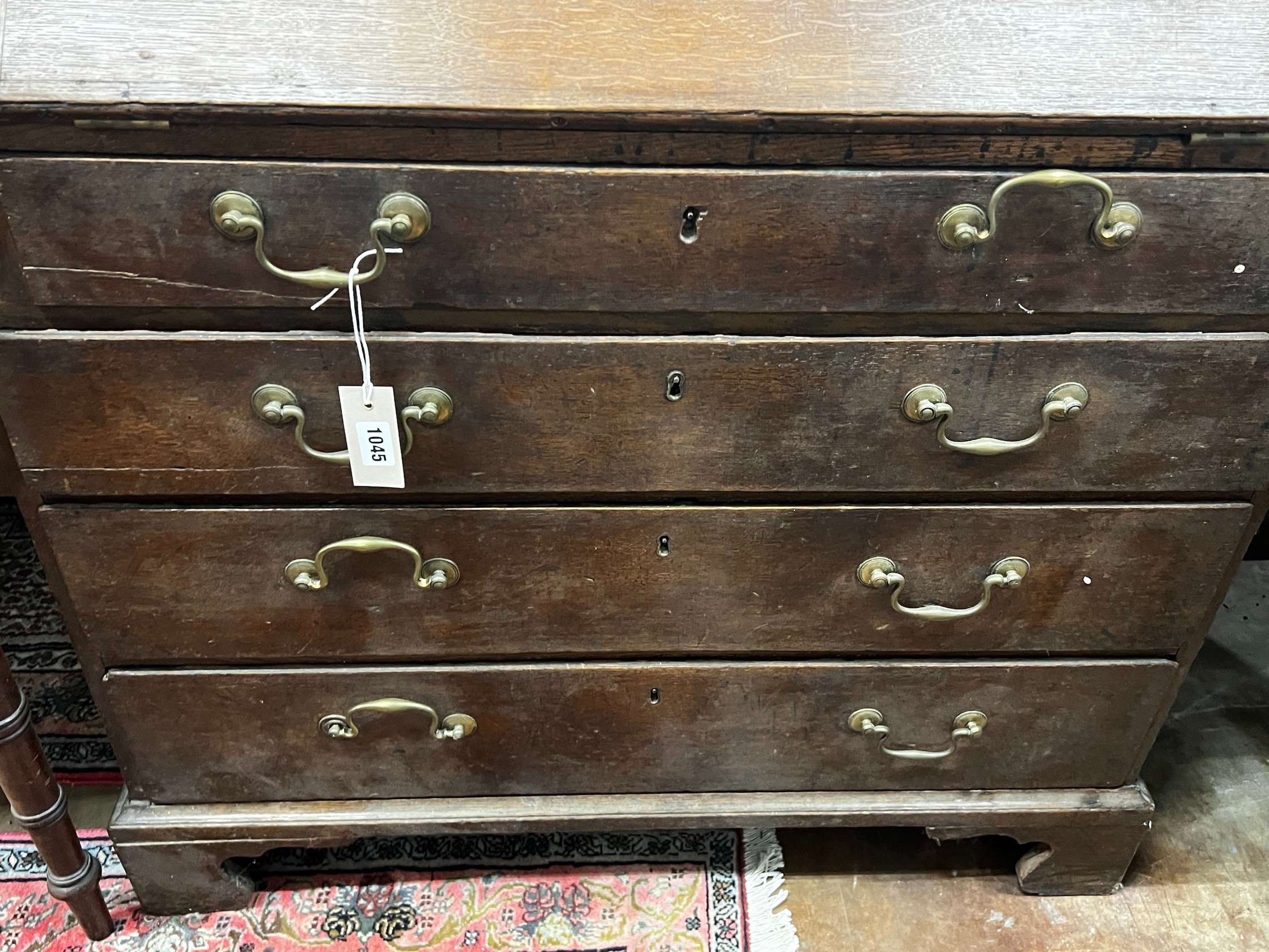 A George III oak bureau, width 91cm depth 50cm height 102cm